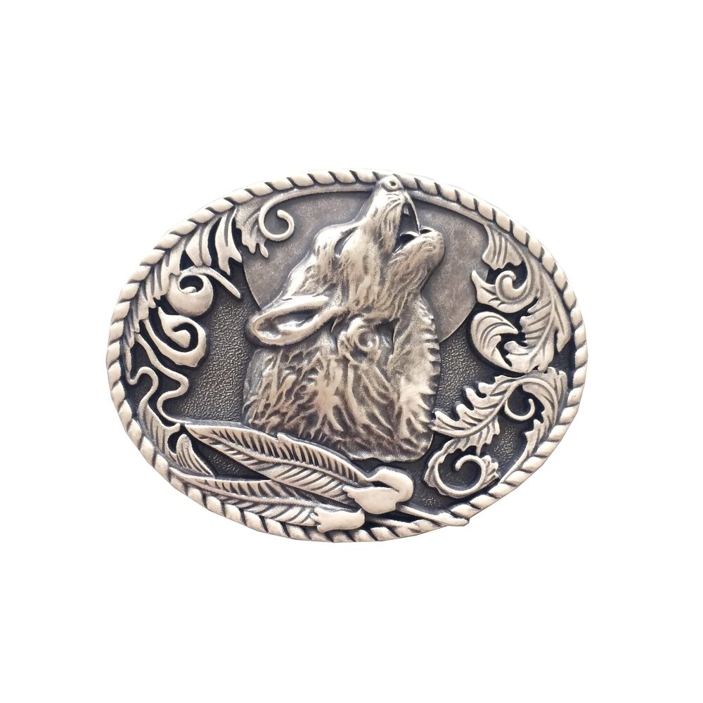 5838 Vintage Silver Finish Wolf Western Cowby Cowgirl Wildlife Belt Buckle